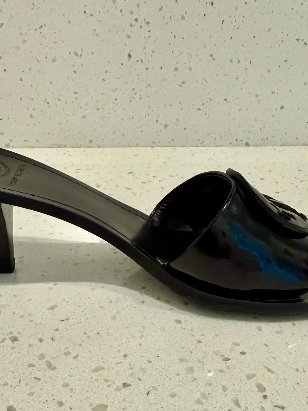 Tory Burch Black Patent Logo Slide Sandals